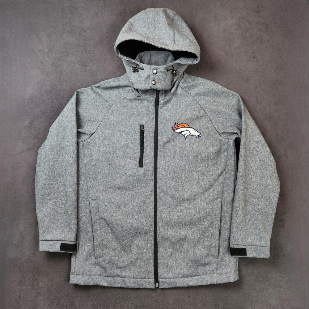 Denver Broncos NFL GIII Jacket Mens Small Gray Full Zip Hooded Softshell Coat